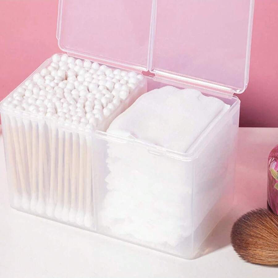 1PC Caja de almacenamiento de toallas de uñas Caja de almacenamiento de sábanas de algodón Caja de almacenamiento de toallas de uñas de doble compartimento independiente Tambor de almacenamiento de toallas de algodón - transparente - Ver 1