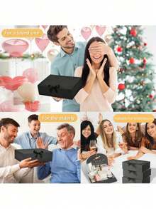 10 件带盖礼盒、伴郎求婚礼盒、婚礼礼盒、迎婴派对礼盒、婚礼用品、父亲节礼盒、豪华黑丝带礼盒，适用于婚礼、生日、派对、伴娘、毕业典礼、情人节 - 黑色 - 查看 7