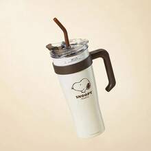 Snoopy Series Giant Straw Steel Cup 1600ml / 54oz, Cute Cartoon Pattern Design,Long-Lasting Insulation Effect,Convenient Straw, Ideal For Daily Drinking And Gifting(1 PC) - Brown - View 4