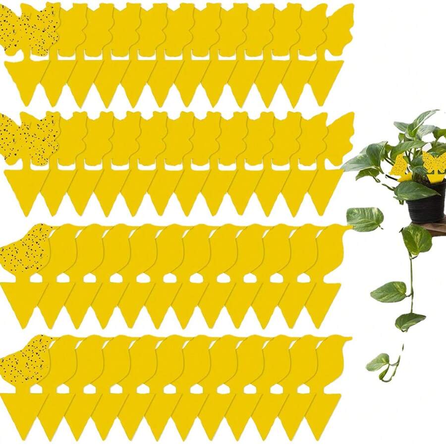 100 Yellow Fruit Fly Traps, Self-Adhesive Plant Protection Film (Butterfly + Bird Shape) To Repel Aphids, Leaf Flies, And Pests, Ideal For Plants On Balconies Or In The Garden - 黃色 - 查看 1