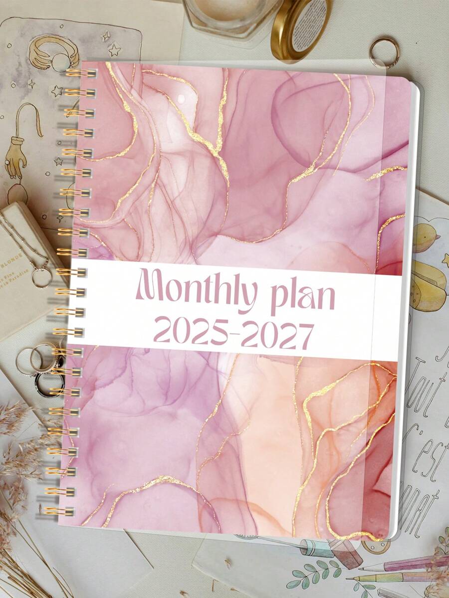 1 caderno de calendário semanal e mensal para mulheres e homens, caderno de ano letivo mensal 2025-2027 com anotações, material de escritório e escolar, presentes perfeitos para material escolar, volta às aulas