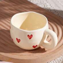 1pc Ceramic Heart-Shaped Coffee Mug, Minimalist European Style Milk Cup, Ceramic Mug, High-Quality Ceramic Water Cup, Couple Mugs, Cute Office Coffee Cup