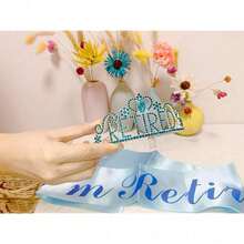 New  Retirement Party Drations Retired Tiara/Crown, Retired Sash For Women Retirement Gifts, Retirement Party Pli, Gifts, Favors (Light Blue) - 淺藍色 - 查看 2