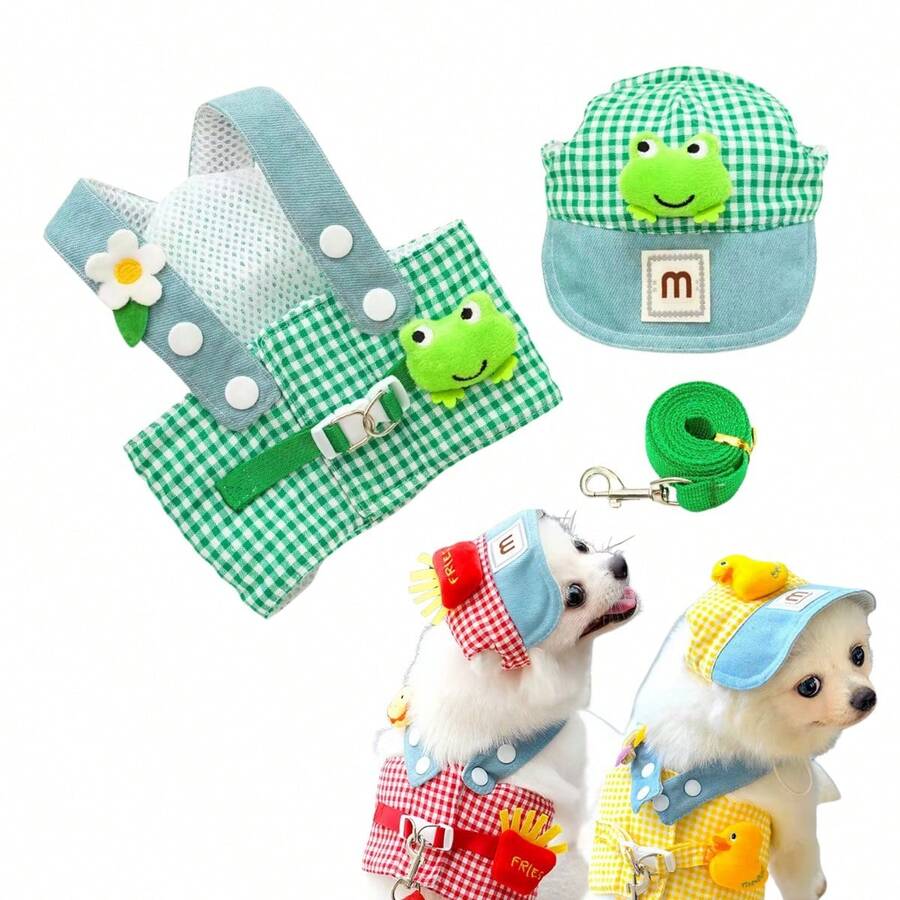 1/Set Pet French Fries , Traction Rope Wire Cute Hat , Three-Piece , Dog Clothes - Yellow - View 1