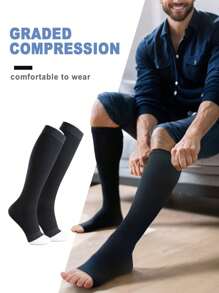 Unisex Leg 25-30 MmHg Mid Compression Knee High Socks Open Toe Elastic Calf Shaping Sport Socks
