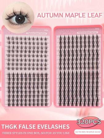 320 件独立睫毛束、D 卷枫叶睫毛、新款猫眼睫毛 D 卷 10-16 毫米、浓密的秋季枫叶假睫毛、自然外观的 DIY 睫毛延长套件、超浓密、智能、超柔软和轻巧、可重复使用的独立段假睫毛、适合初学者用于日常生活、婚礼、约会、派对、音乐节、万圣节、大容量睫毛延长套件睫毛簇、睫毛簇、独立睫毛、睫毛、假睫毛
