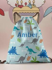 1pc Customizable Drawstring Backpack Printed With Dinosaur Pattern, Can Be Customized With Your Unique Design, Suitable For Children And Teenagers, Can Print Your Own Name Or Gift Your Sibling/Classmate's Name,Multi-Functional,Ornamental,Letter,Stylish,Modern,Colorful,Cute,Adorable,Casual,Custom,Personalised,Unique,Customized,Ideal Gifts For Him,Ideal Gifts For Her