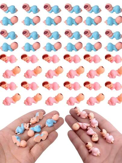 100 piezas - Minibebés de plástico para decoración de fiesta, favor de fiesta, juego de cubitos de hielo, decoración para fiesta de revelación de género, regalo de fiesta (azul, rosa)