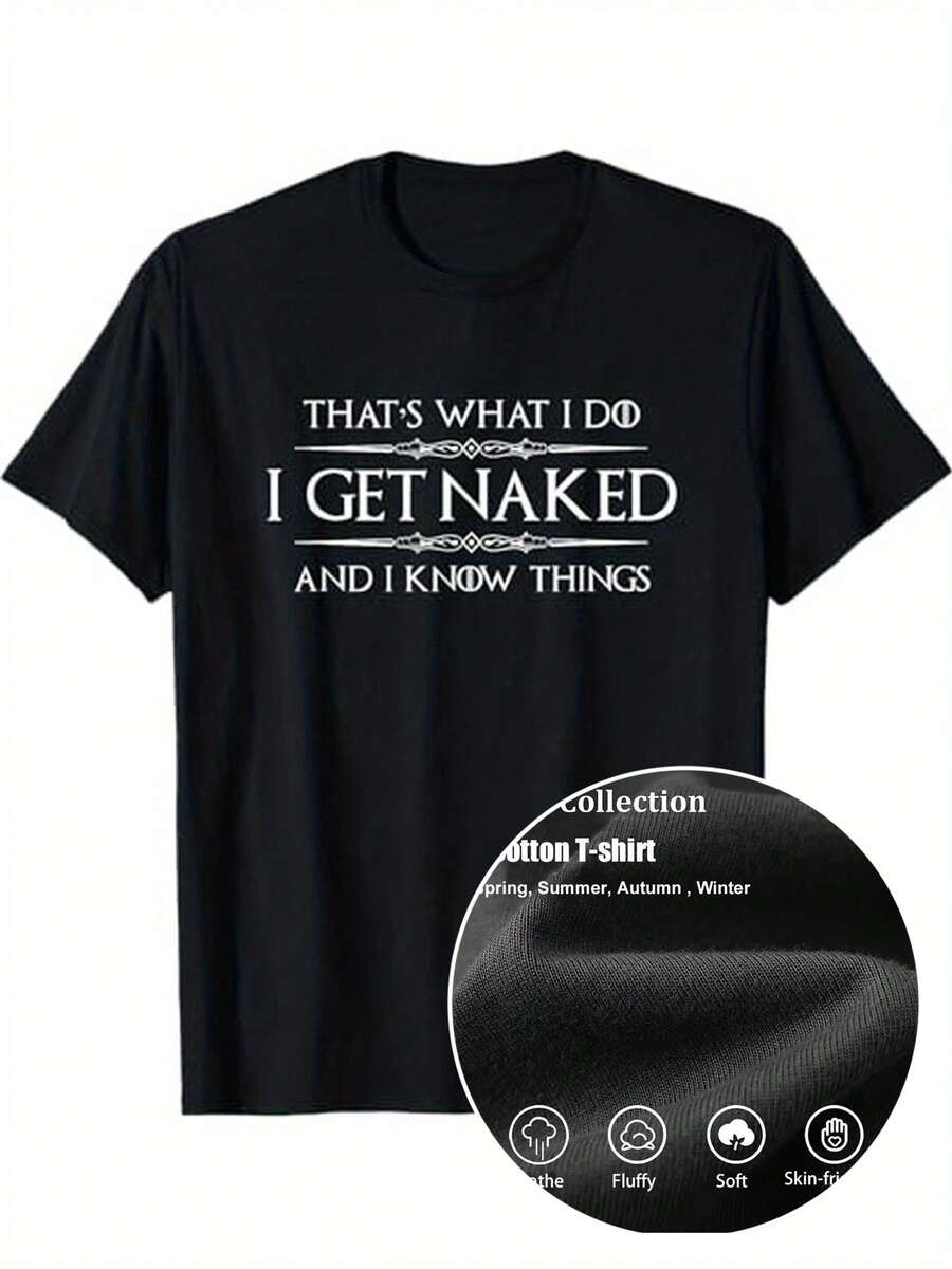 Plus Size Cotton I  And I Know Things Funny Nudist T-Shirt,Black,Halloween Thanksgiving Christmas Gift For Men Women Family Friends Women Size L-3XL 4XL 5XL - 黑色 - 查看 1