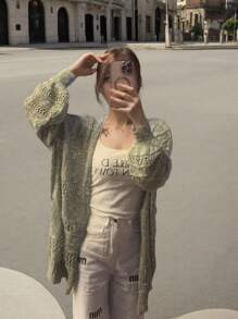 1 buc. Cardigan casual elegant, cu lună, brodat, șal chimono lung și transparent pentru plajă din dantelă pentru femei