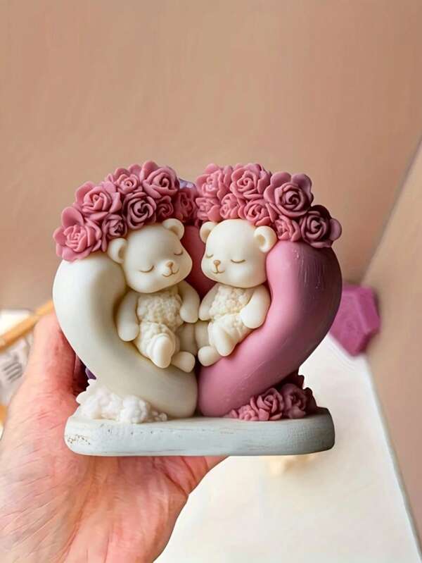 1pc Resin Casting Mold - Cute Bear Wax/Silicone Mold, Rose Flower & Animal Bear Shaped Epoxy Resin Mold, Bouquet Bear Plaster Mold, Valentine"S Day, New Year & Christmas Gift
