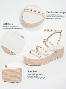 Women's Wedge Platform Waterproof Woven Slide Sandals With Rope Strap Open Toe, Fashionable Versatile High Heel Bohemian Style Shoes For Going Out/Vacation - White - View 6