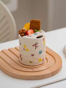 1 pieza Vaso térmico lindo y colorido con diseño de mariposa, taza de café con agarre en forma de corazón para chica, taza creativa y elegante para té con leche, taza de cerámica como regalo, regalo de cumpleaños/inauguración de casa