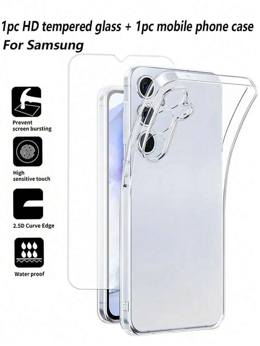 二合一透明软TPU保护壳（屏幕保护膜+手机壳），适用于三星Galaxy A16 A36 A56 A26 A06 A55 A35 A15 A25 A54 A34 A14 A24，生日礼物，送给家人朋友的礼物，钢化玻璃，手机屏幕保护膜，手机配件
