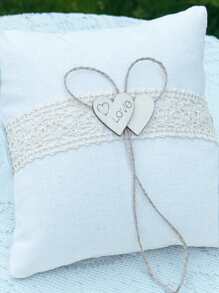 1pc Wedding Ring Pillow, Bridal Wedding Ring Pillow, Flower Girl Ring Bearer Pillow, Double Heart Wooden Square Small Ring Pillow, Western Wedding Decor Prop (Ring Not Included)