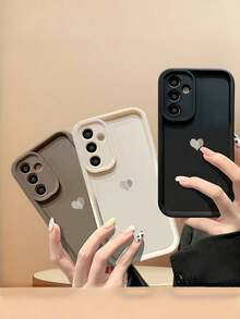 Set de 3 fundas de teléfono de unicolor con adornos de corazón de papel de aluminio desmontables, diseño unisex, compatible con Apple, Redmi y talla grande - Marrón + negro + blanco (corazón de amor) - Ver 8