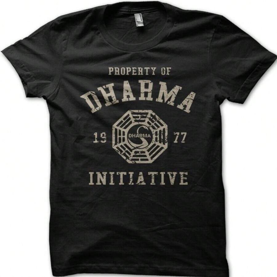 DHARMA Initiative 1977 TV SHOW LOST Printed Cotton T-Shirt 8997 As Gift - 黑色 - 查看 1