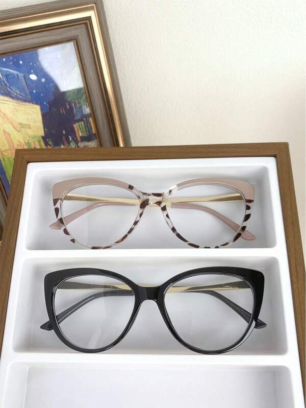 نظارات شفافة لإطار عين القطة، مناسبة للاستخدام اليومي، 2 قطعة