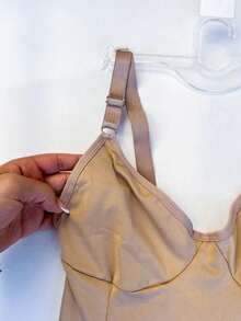 Body Modelador Feminino Adulto Sem Bojo Sem Aro Feminina Alça Reforçada Regulagem Metal Suplex com Fundo de Algodão - Bege - Visão 11