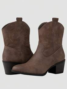GLOBALWIN Women's The Western Wear Fashion Cowboy Cowgirl Free Birds Country Concert Disco Outfits Low Heel Walking Boots For Ladies Fall Boots Halloween Season - 駝色 - 查看 1