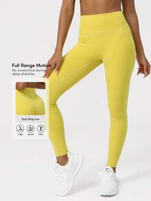 Sodalemon Women'S Seamless Yoga Fitness Exercise Hip Lifting Leggings Tights - Yellow - View 3