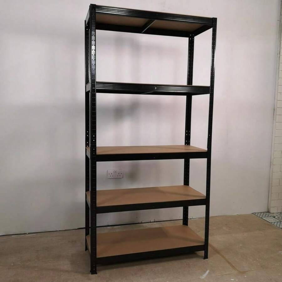 Garage Shelving 90cm Wide & 180cm High Heavy Duty 5 Tier Multipurpose Metal Racking Unit  / Warehouse Shelving Storage - Black - View 1