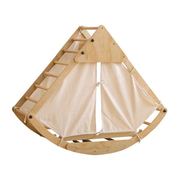 Multifunktionales In-1-Klettergerüst aus Holz – mit Rutsche, Klettermodulen, Holzleiter, Kletterbogen, Schiffsschaukel und Zelt – lässt sich in zahlreiche Formen verwandeln für kreatives Spielen und Trainieren