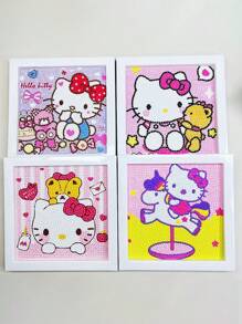 Sanrio 1Pc Hello Kittys Kuromis Cinnamorolls My Melodys 5D DIY Diamond Art Painting Set With Photo Frame Cute Kitty Cat Diamond Art Painting Making Beginner Gift(Some Parts May Be Random)No Picture Frame