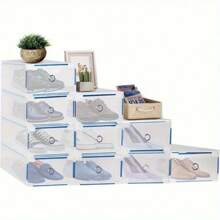 10 Pack Transparent Boxes Foldable Storage Boxes Plastic Drawer Stackable Storage Boxes 31 X 20 X 11cm For Shoes Files Clothes Or Cosmetics Storage