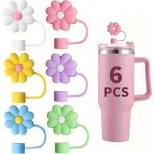 1/4/6/8/9 Stück Cartoon Blumen geformte Silikon Strohhalm Abdeckung für Becher, wiederverwendbare Strohhalm Abdeckung luftdicht und staubdicht, spritzwassergeschützte Strohhalm süße Abdeckung Accessoires Heim Zimmer Dekoration Party - Verschiedenfarbig - Übersicht 5