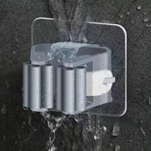 1/3/5pcs Waterproof Damage-Free No-Drill Strong Adhesive Mop Clamps, Bathroom And Kitchen Mop/Broom Hanger Hooks, Sticky Wall Hooks, Broom Holder And Mop Clip, Cleaning Tool Storage Clip Rack