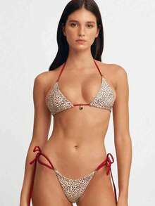 全新女士随机印花绳吊带侧系带高腰褶皱Va Va Voom比基尼两件套 - 彩色 - 查看 3