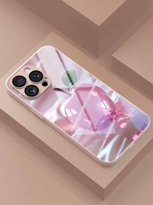 3D 1pc Pink Crystal Apple Design Fashion Personalized Metallic Coating Tempered Glass Material With Built-In Lens Film Shockproof Anti-Fingerprint TPU Full Edge Soft Phone Case Compatible With Apple 16/16 Plus/16 Pro/16 Pro Max