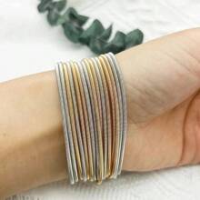 10pcs/Set Simple Style Metal Elastic Bracelets For Women, Non-Slip Carbon Steel Wire Wristbands All Seasons Ideal For Mother'S Day Gif