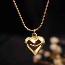 1 件 18k 金不锈钢简约抛光心形吊坠项链，适合女士，可调节，百搭，时尚优雅，适合日常佩戴，送给女友、妻子的礼物 - 金色 - 查看 8