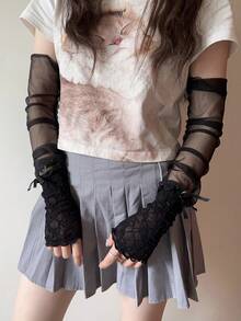1 双 Y2K 芭蕾风格性感蕾丝 DIY 绑带防晒袖套 Lolita Jk 袖套