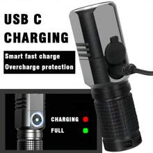 1pc XHP50 High Lumen Flashlight | Zoom Adjustable Design + 3 Brightness Modes | Type-C Fast Charging | 3-Level Overcurrent Protection + Multi-Stage Cooling Tech + Waterproof EDC Portable | Essential For Outdoor Adventure, Night Fishing, Emergency Rescue