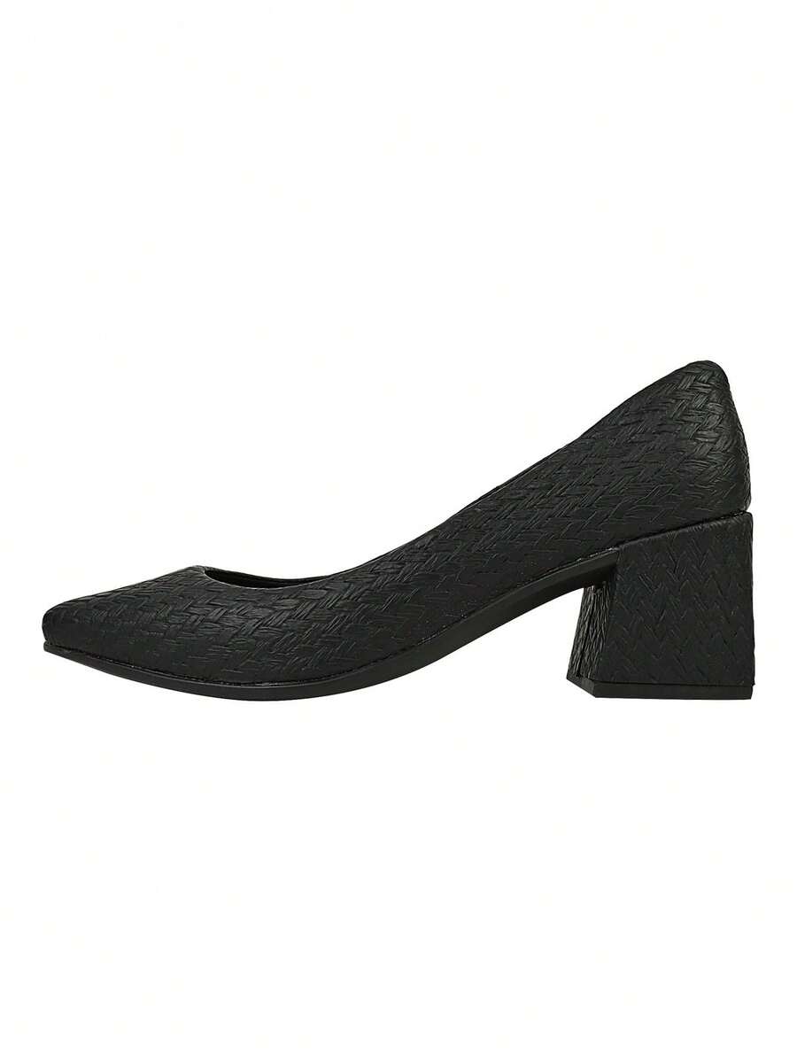 Women's Pointed Toe Pumps CM Shoes Napa Rope Social Work Block Heel Square High Comfortable Braided - Black - View 1