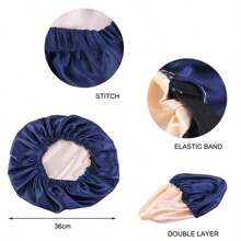 Women's Solid Colored Double-Layered Satin Bonnet Adjustable Slouchy Cap With Elastic Button Closure, Fashionable Sleep Bonnet For Daily Use To Protect & Style Hair