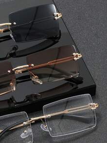 3 件套男士矩形无框金属时尚眼镜，适合日常生活、海滩度假和户外旅行的新款时尚眼镜 - 彩色 - 查看 4