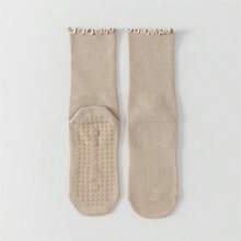 1 Pair Of Yoga Socks For Women, Mid Tube Women's Socks, Anti Slip Sports, Solid Color Rolled Edge Sports Socks, Lace Elastic Socks