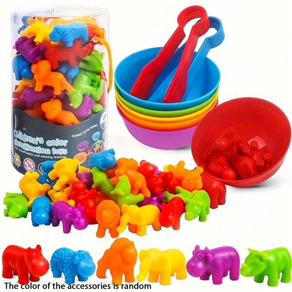 Counting Animal Toys, Matching Game With Sorting Bowl, LearningActivity, Sensory Movement Toy Set, Math Color Classification, Gift,Suitable For Children Over 3 Years Old