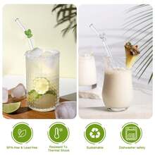 1/4/7 Packs Reusable Glass Straws Set With Bow Charm And Cleaning Brush- Shatter-Resistant Bent Drinking Straws Set - Shatterproof Straws Party Decoration Bow Party Pretty Bachelorette Decoration Bridal Engagement Drinks-Elegant Straws For Cocktails, Smoothies & Cold Drinks Juice, Smoothies, Milkshakes, Tea, Back To School Supplies - Multicolor - View 8