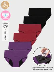 6 Packs Women Period Underwear, Comfortable Breathable Soft Fabric, Side Leak Proof Design, Easy To Wear For Daily Menstrual Use Casual Briefs - Multicolor - View 2