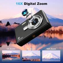 50MP 4K Autofocus Ultra HD Vlog Camera, 16X Optical Zoom, Image Stabilization, Compact Point-And-Shoot Digital Camera For Teens, Adults & Beginners, Home Photography, Includes Gift Card Reader (Black) - Black Q12-sticker+Card Reader - View 5