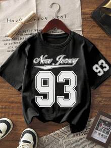 1pc Black New York Graphic Printed Tee Shirt For Tween Boys, Summer Short Sleeve Top, Suitable For Young Students