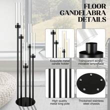 5-Arm Floor Candle Holder, 42.5 Inches Tall, Black Metal Candelabra, Suitable For Christmas, Wedding, Home Decor, Halloween Party Decoration - Black - View 9