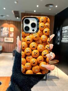 TPU Funny Orange Pattern Phone Case For IPhone 15, 16e, 14, 11 Pro Max, 13, 12, Plus, Anti-Yellowing, Anti-Shock, Anti-Slip, Anti-Drop, Lightweight Soft Shell Phone Case - Black - View 3