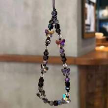 Cadena de linterna, accesorio para teléfono y collar con forma de mariposa negra hecha de cuentas creativas