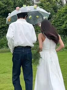 1/5/8pcs Vintage Style Transparent Bride Umbrella - Waterproof Wedding Photography Props, Suitable For Outdoor Ceremonies, Bridal Showers And Rainy Days | Ideal Bridesmaid Gift And Boho Wedding Accessory Summer Cooling, Beach, Travel, Spring Summer Picks, Brides Maid Gifts, Room, Bedroom Decor, Bedroom Decor, Beach, Travel, For Men, For Women, Vacation,Cute Stuff - White - View 5